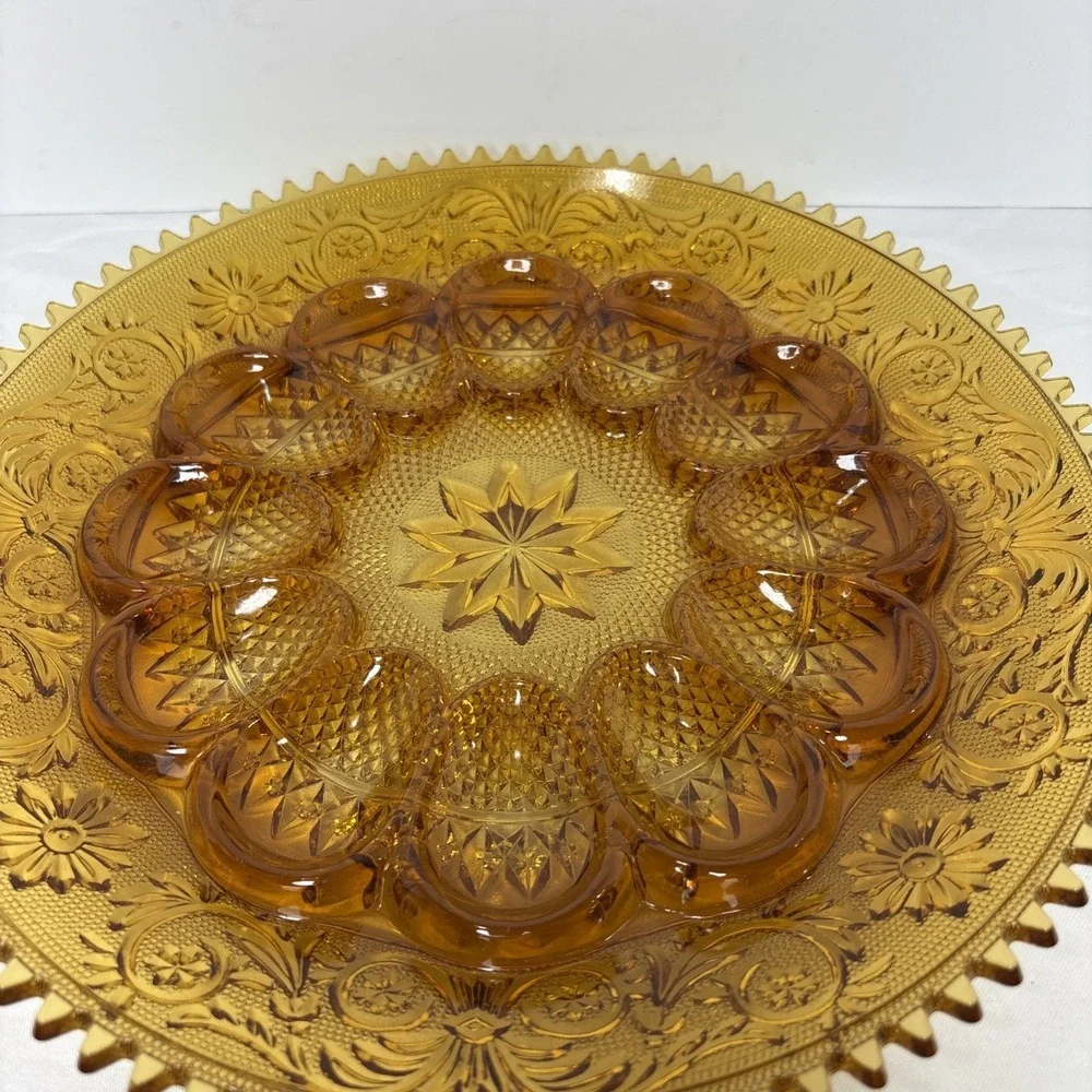 Indiana Glass Co Tiara Golden Amber Sandwich-Deviled Egg Plate Platter Tray 12